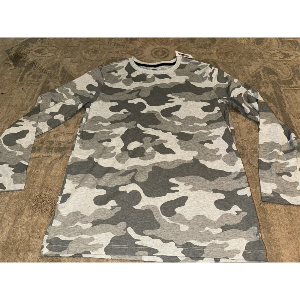New Old‎ Navy Long Sleeve Crew Neck Shirt Gray Camo Youth Boys Sz XL 14-16